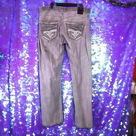 GREY WHISKERED JEANS 38x32 Project Mayhem Casual Denim Pants Summer Leisure Y2K - Picture 8 of 10